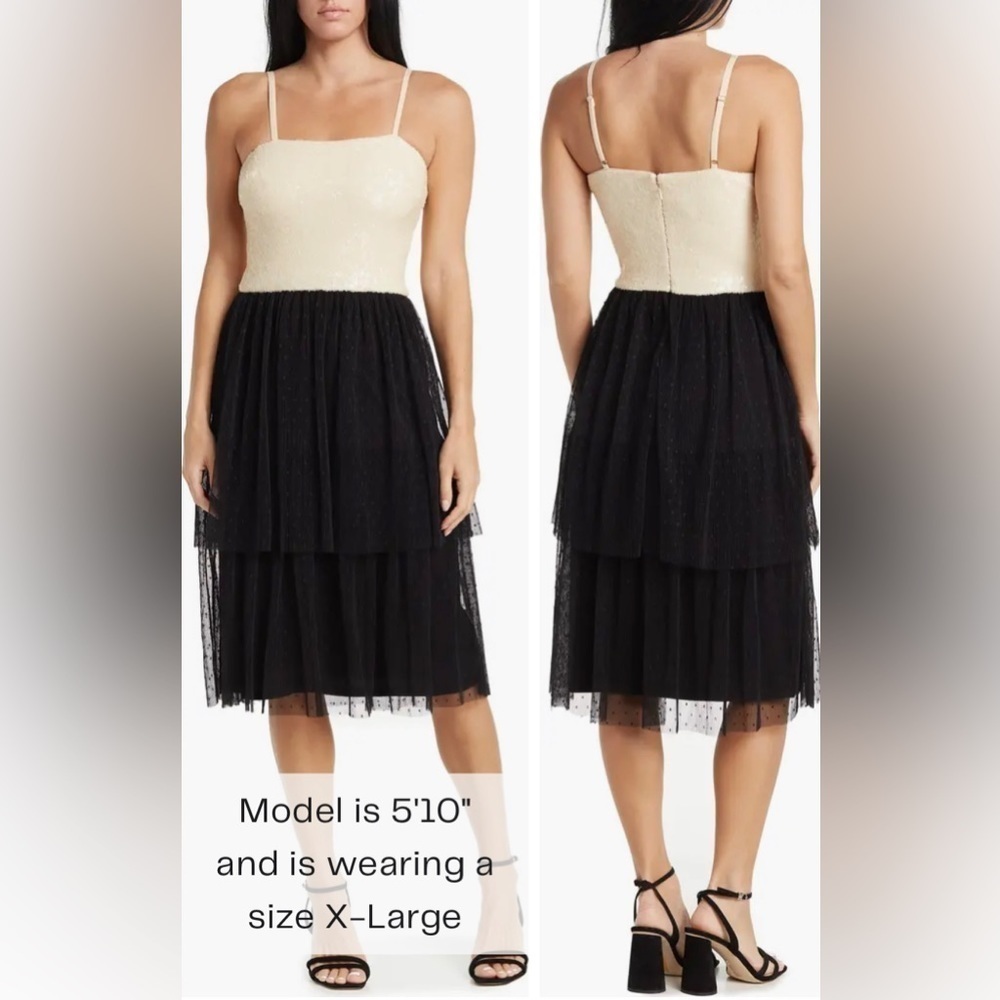 Anthropologie Dress the Population Kady Sequin Tiered Point D'Esprit Dress
